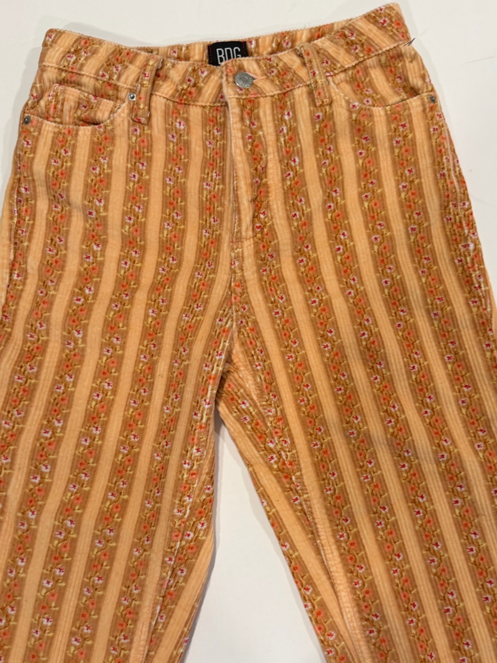 BDG Mom High-Rise Corduroy Pants in Golden Floral Stripe